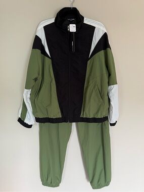 Fashion Nova Brooklyn Windbreaker Pant Set Olive & Black Retro Color-block Sz 2X